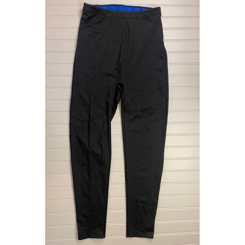 Yitty Womens High Waisted Shaping Leggings Black Blue Logo Waistband Large